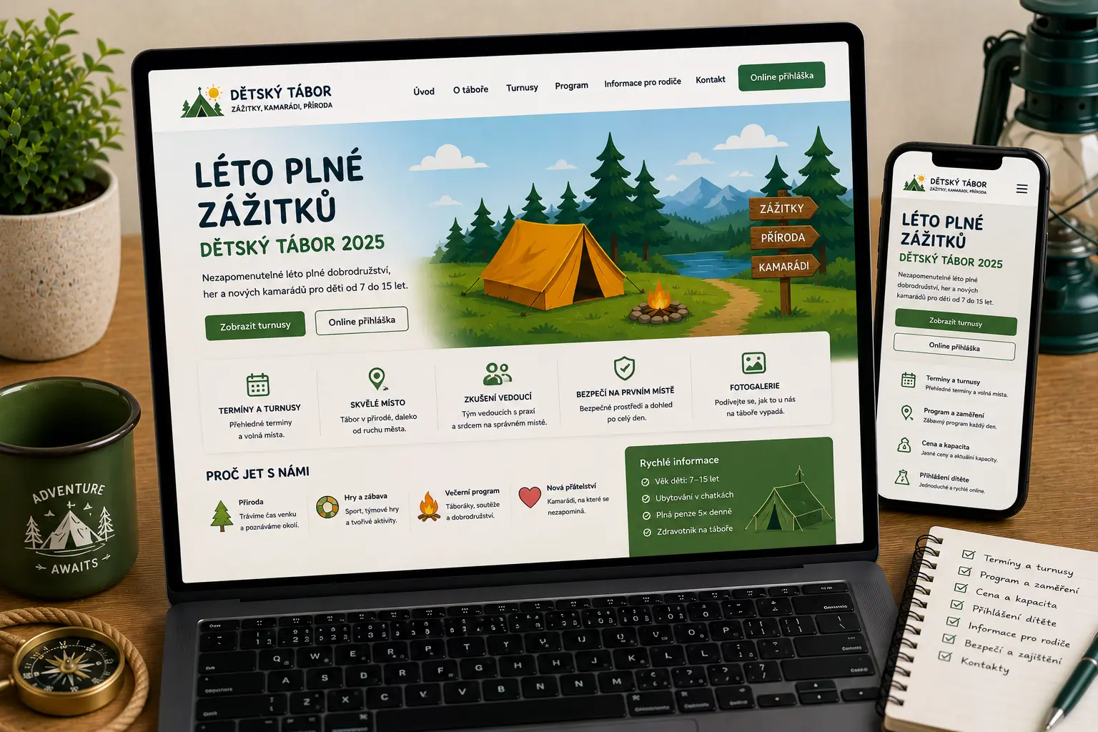 Ukázka webu pro dětský tábor