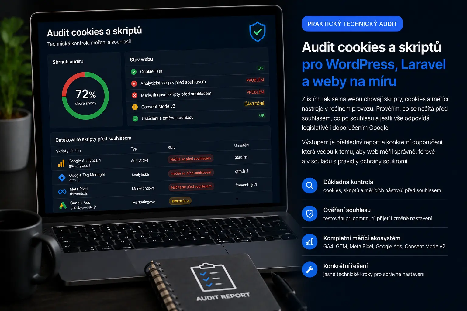 Audit cookies a skriptů