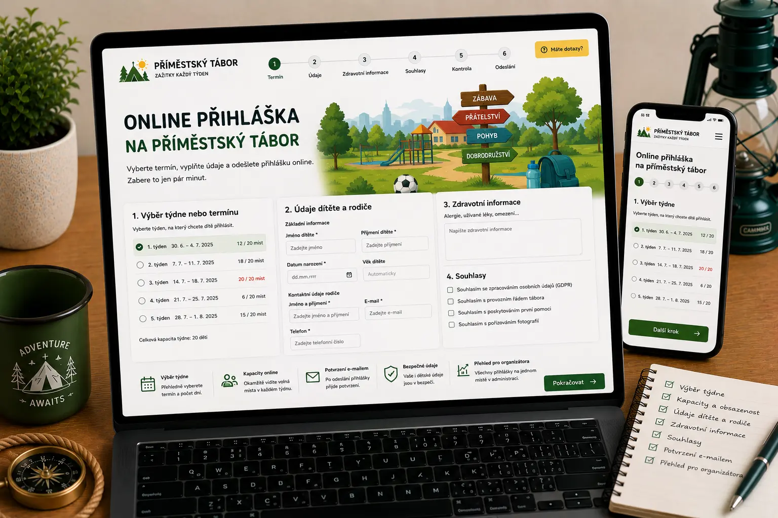 Ukázka online přihlášek na příměstský tábor