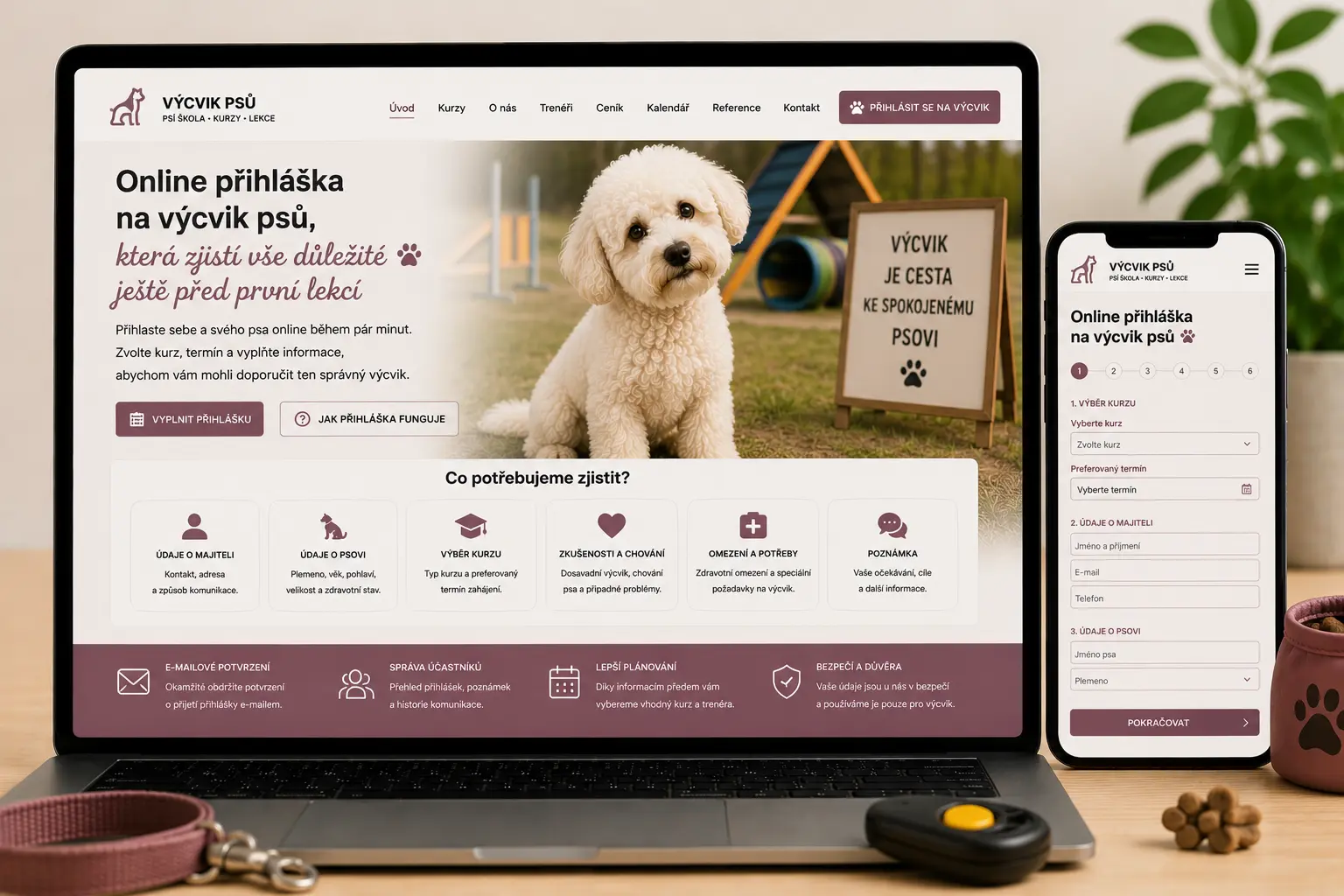 Ukázka online přihlášky na výcvik psů