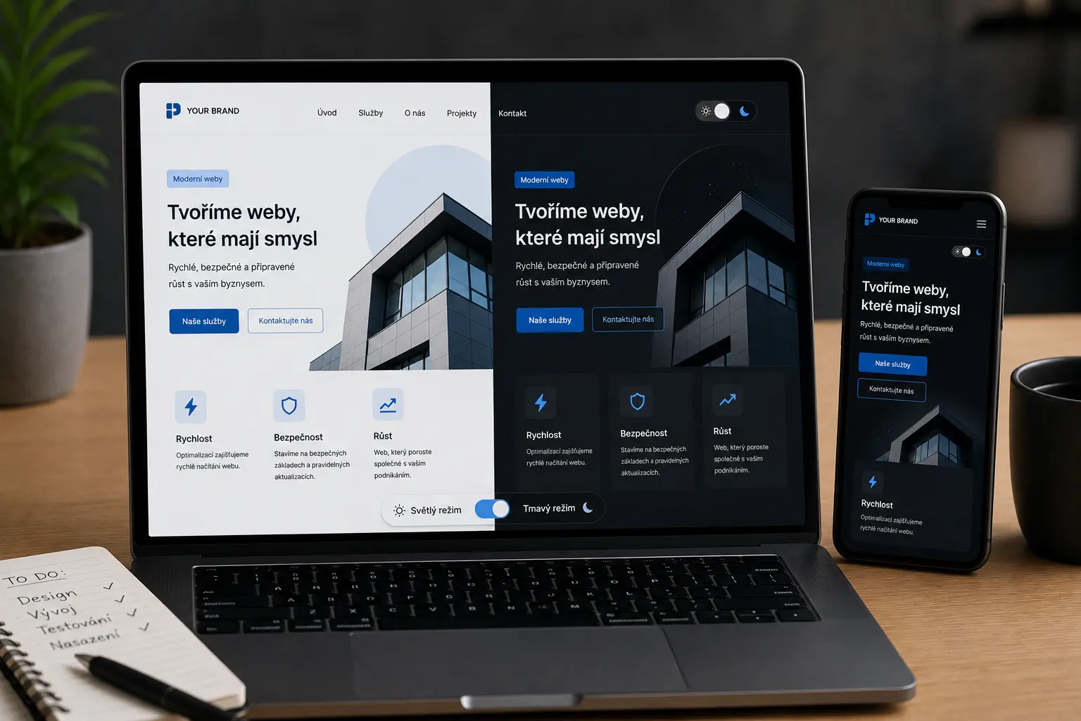 Světlý a tmavý režim webu