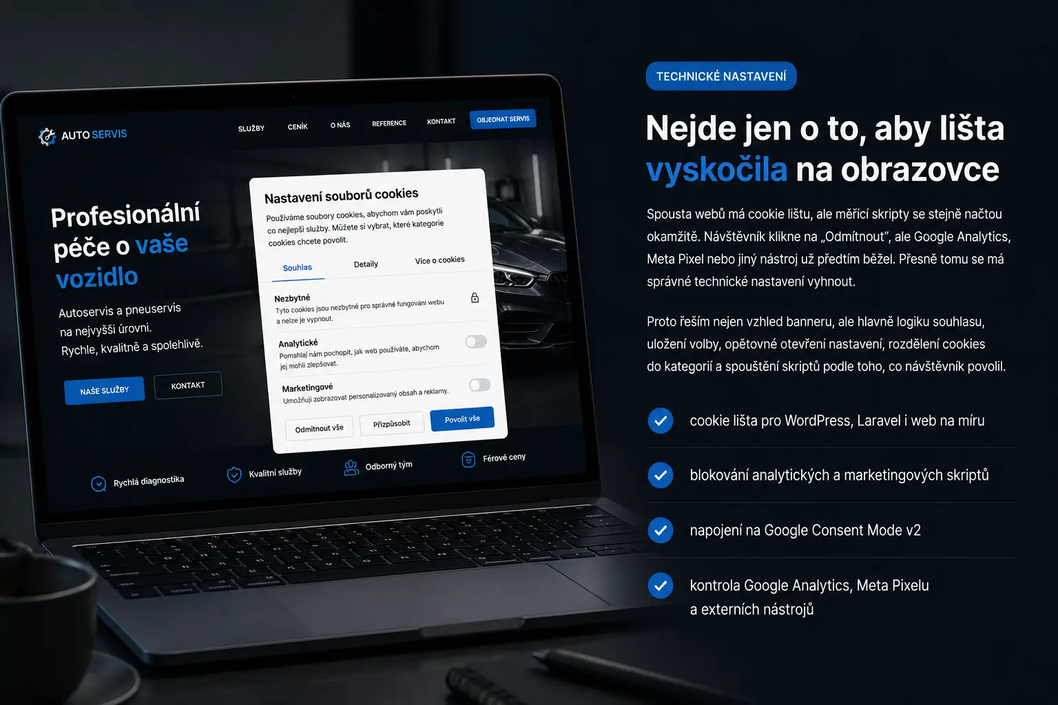 Tvorba cookie lišty pro web