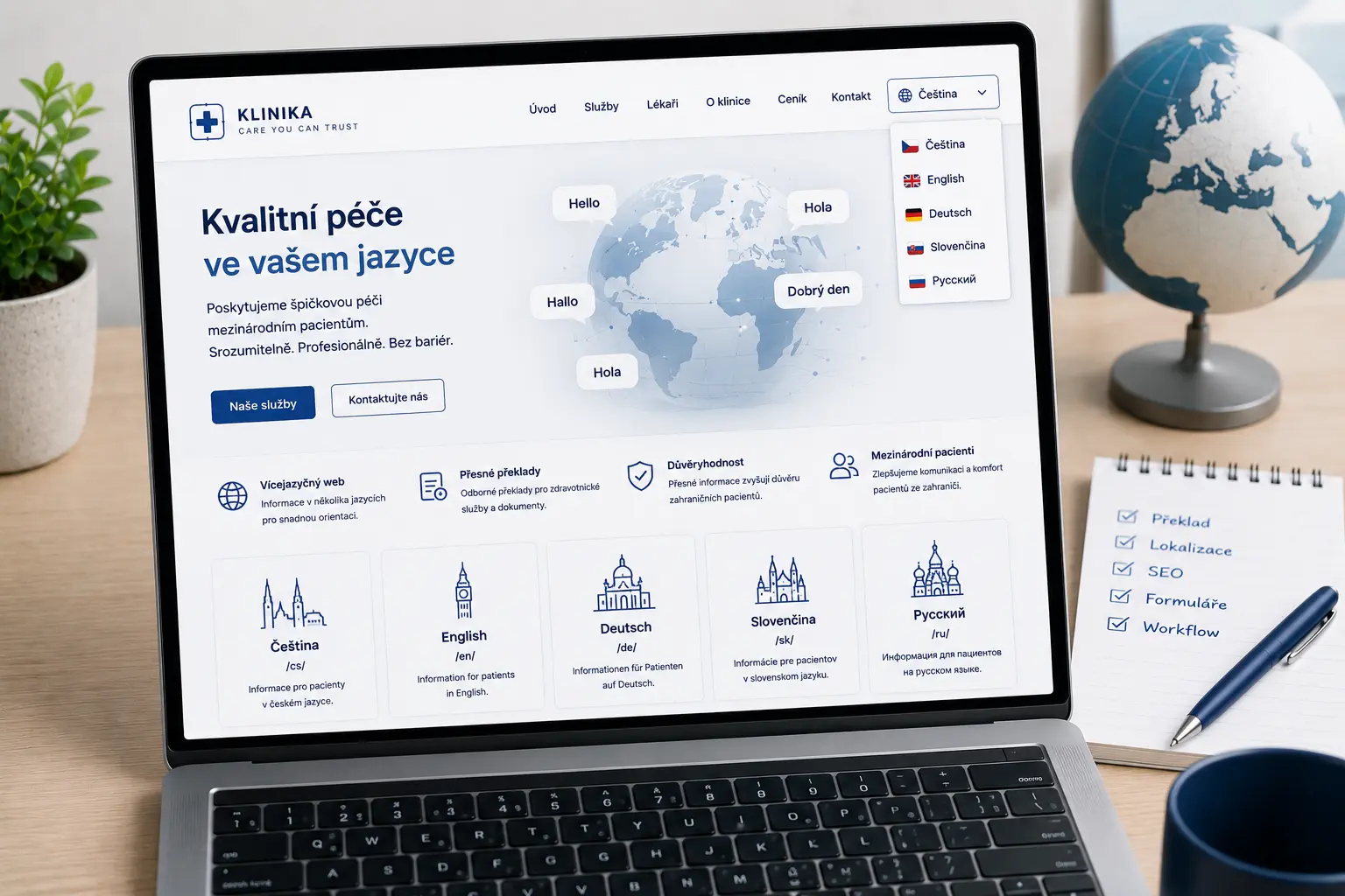 Vícejazyčný web kliniky