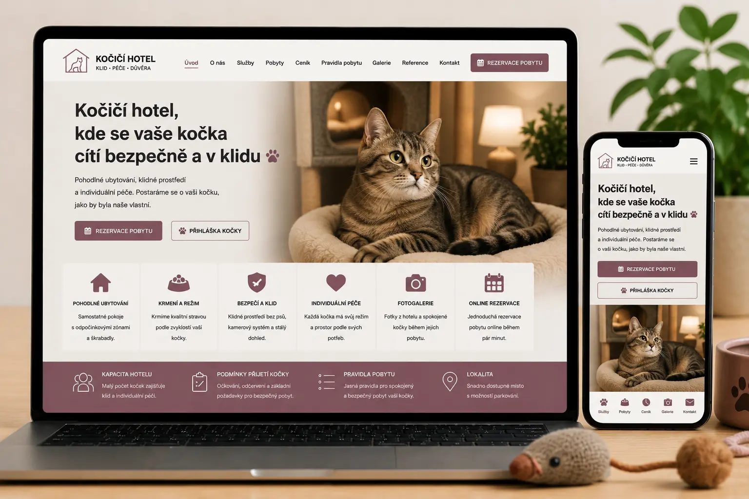 Ukázka webu pro kočičí hotel