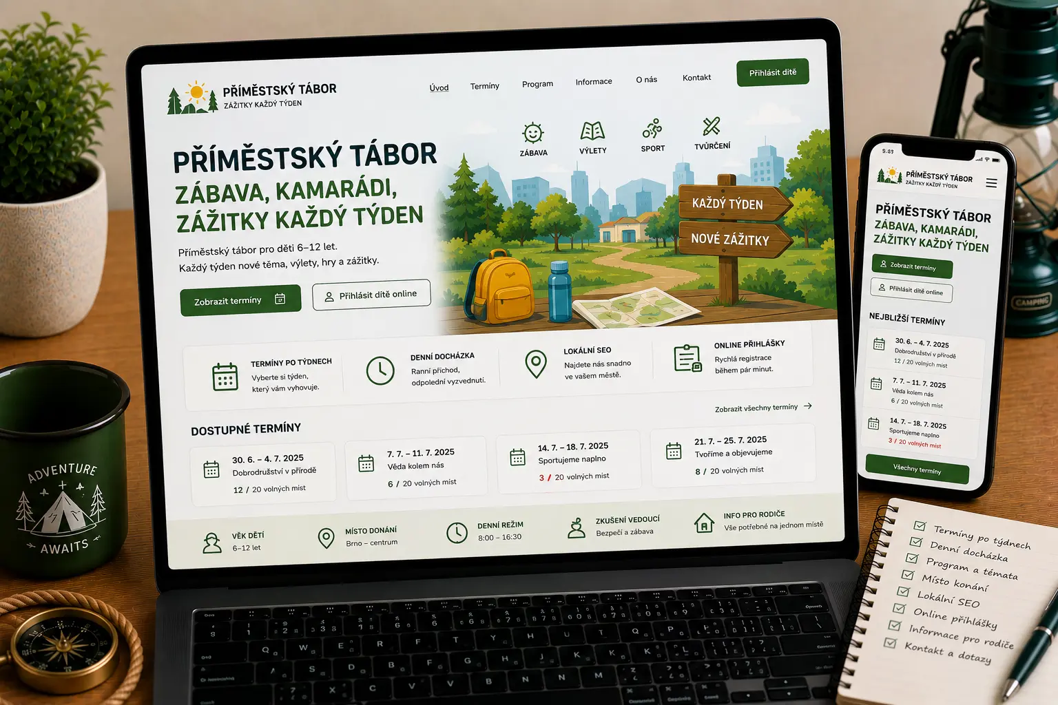 Ukázka webu pro příměstský tábor