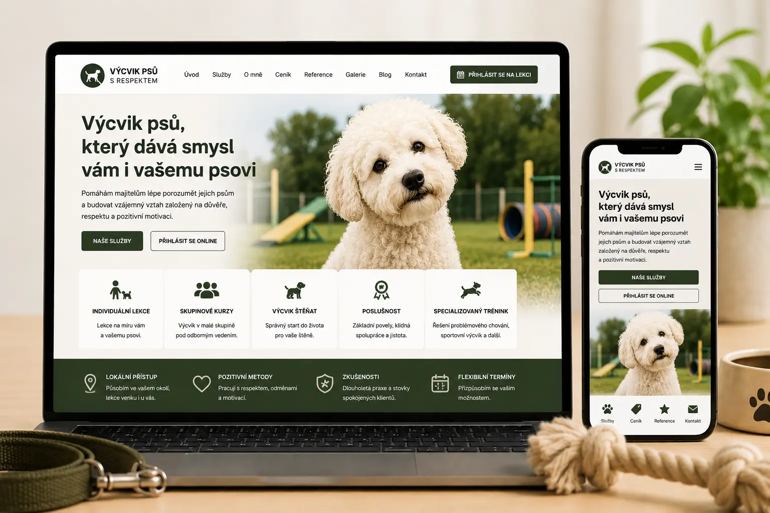 Ukázka webu pro výcvik psů